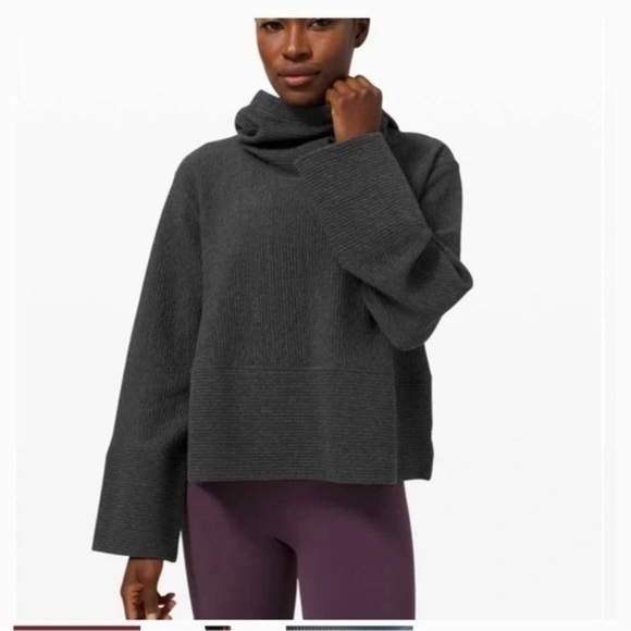 lululemon athletica Tops - Lululemon REPEAT Ribbed Funnel Neck Pullover Black/ Charcoal SZ M/L
